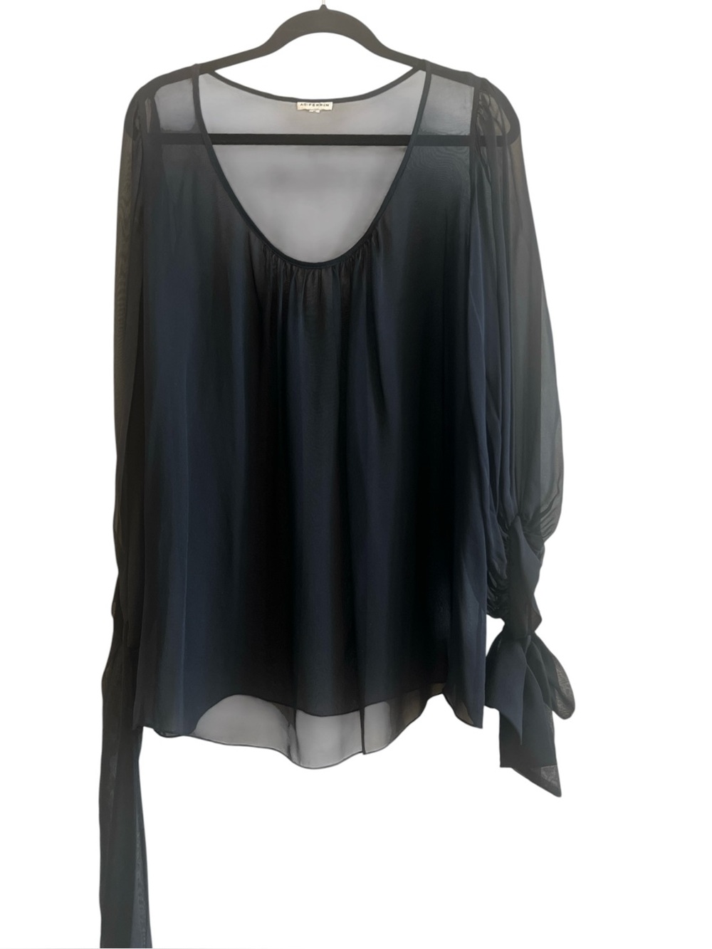 Abi Ferrin Sheer Black Long-Sleeve Tie Cuff Blouse
